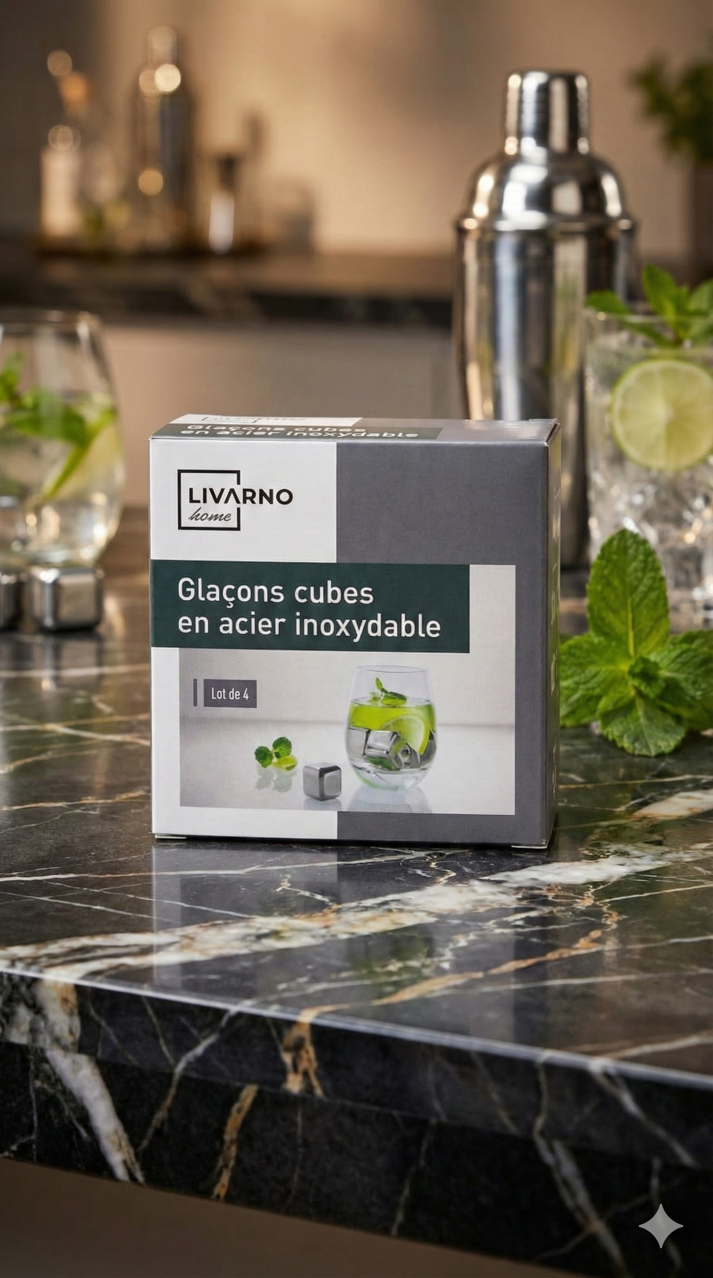 LIVARNO home stainless steel reusable ice cubes.