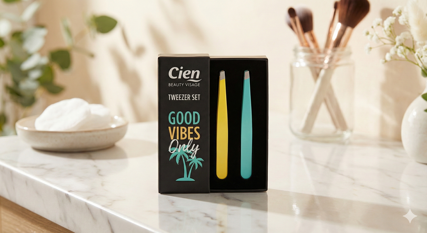 Cien Beauty Visage set of two stainless steel tweezers.