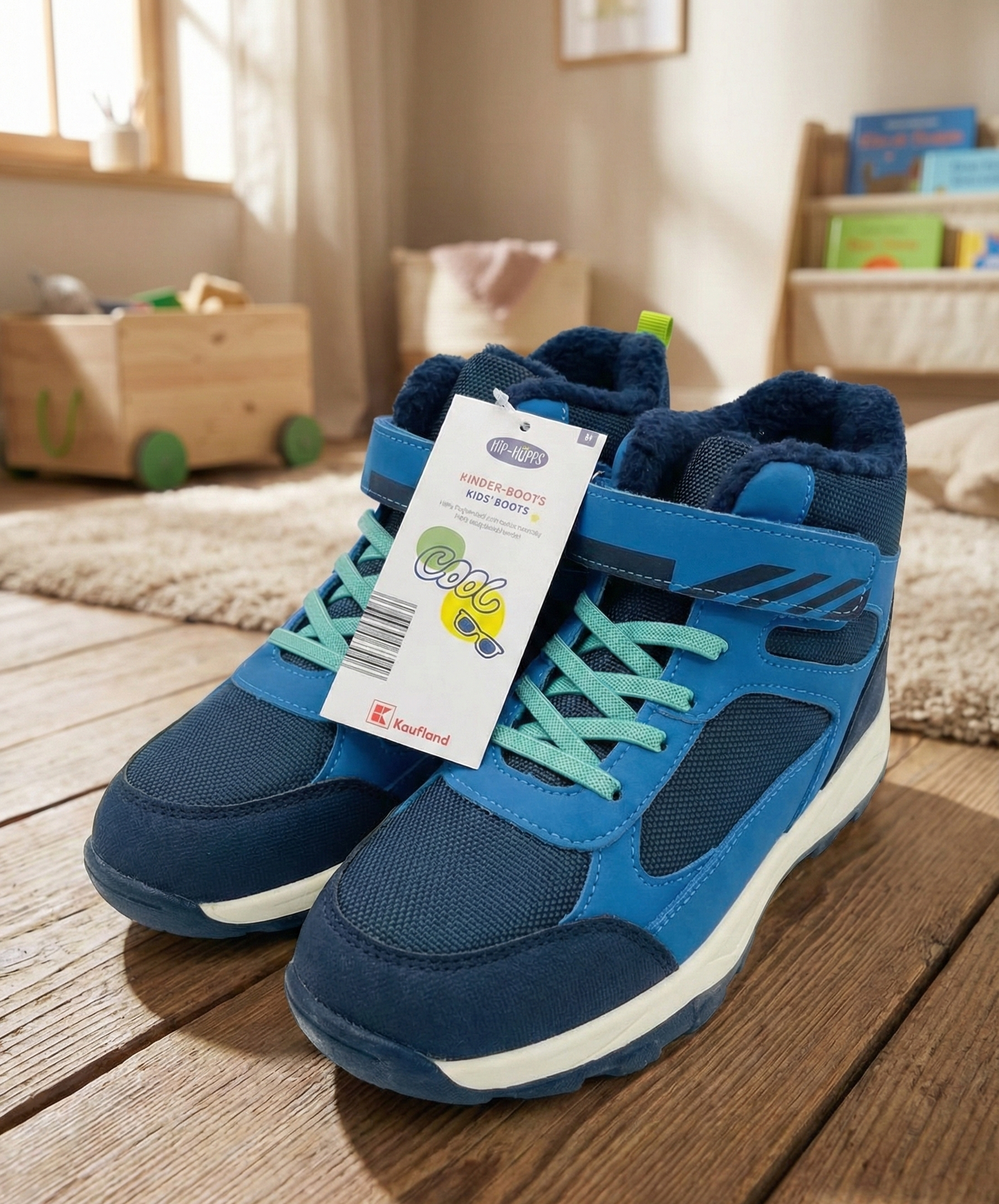 Hopps boys' touch fasten sports trainers in blue with a non-slip sole