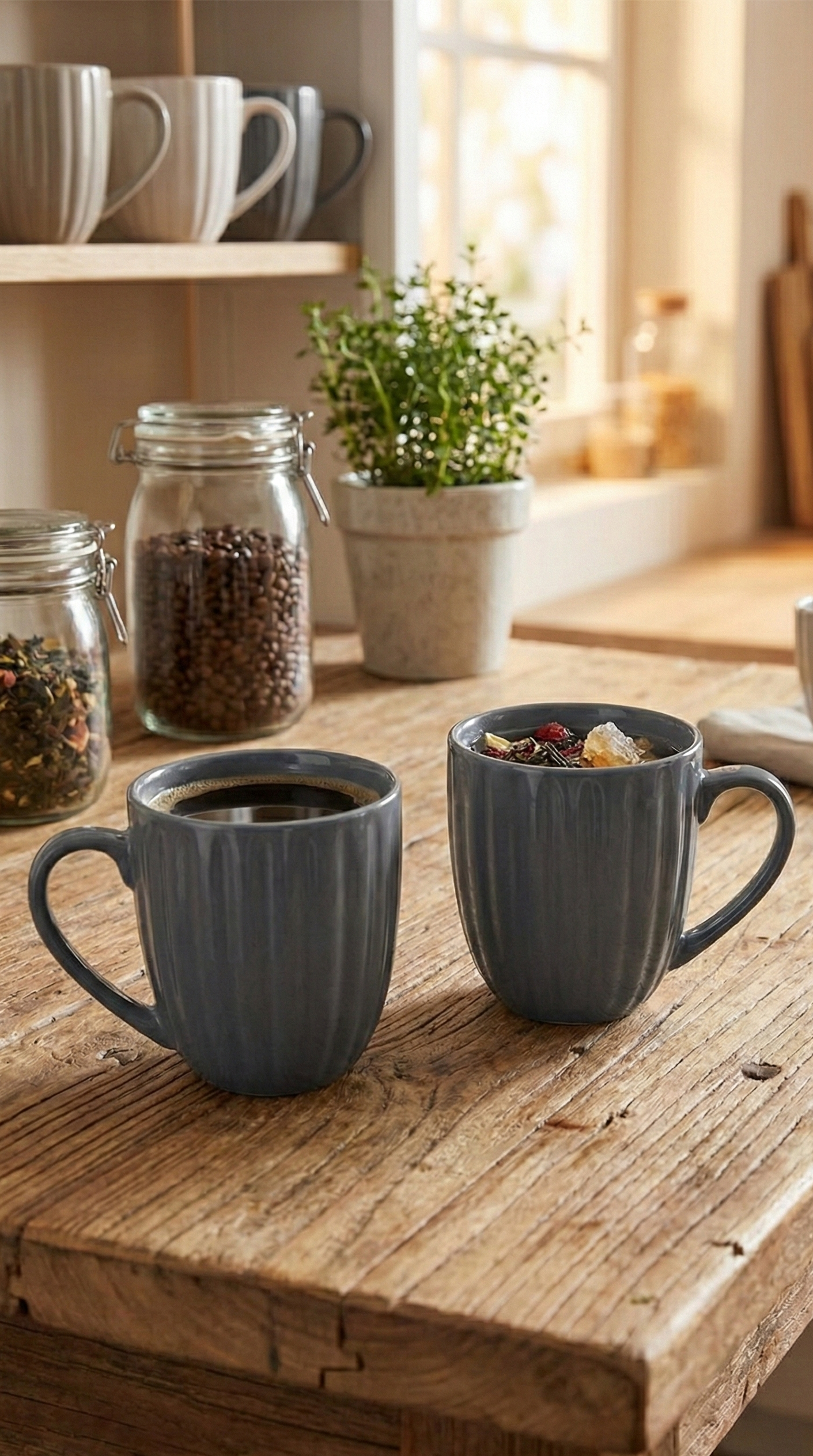 LIVARNO home ribbed ceramic mugs.