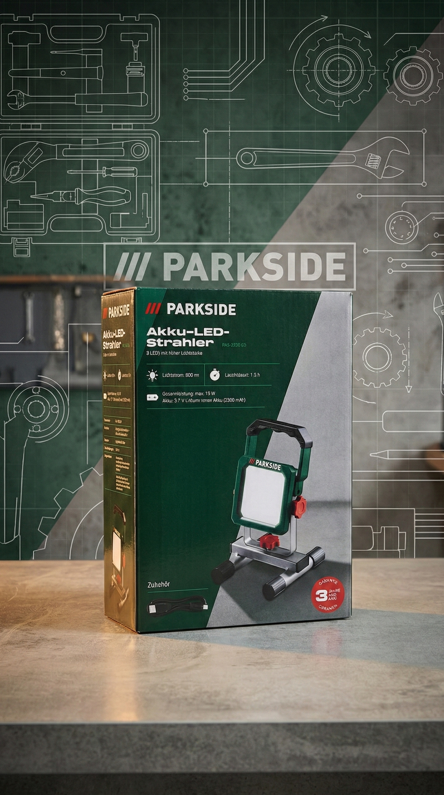 Parkside Akumulatorowy reflektor LED PAS 2200 C3 10 W cordless LED work light.