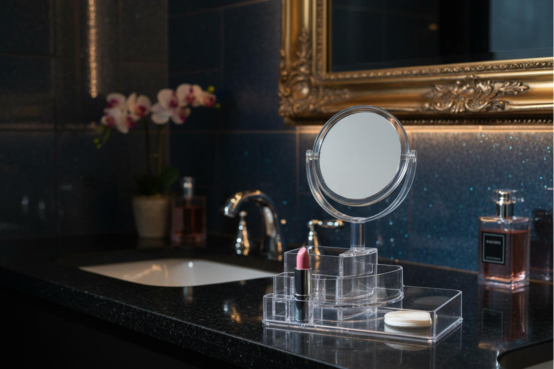 cosmetic organizer with a mirror