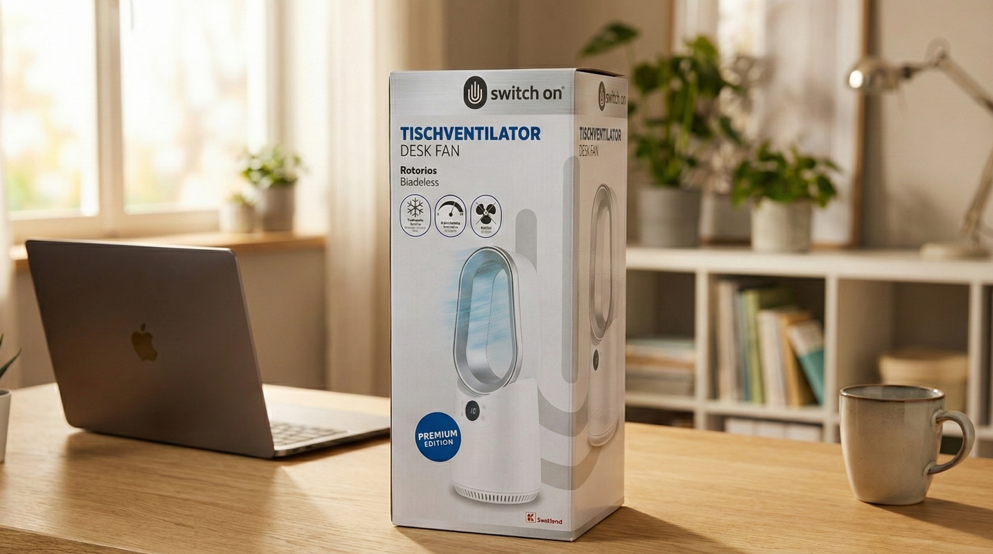 switch on Ernesto bladeless desk fan, Premium Edition from Kaufland.