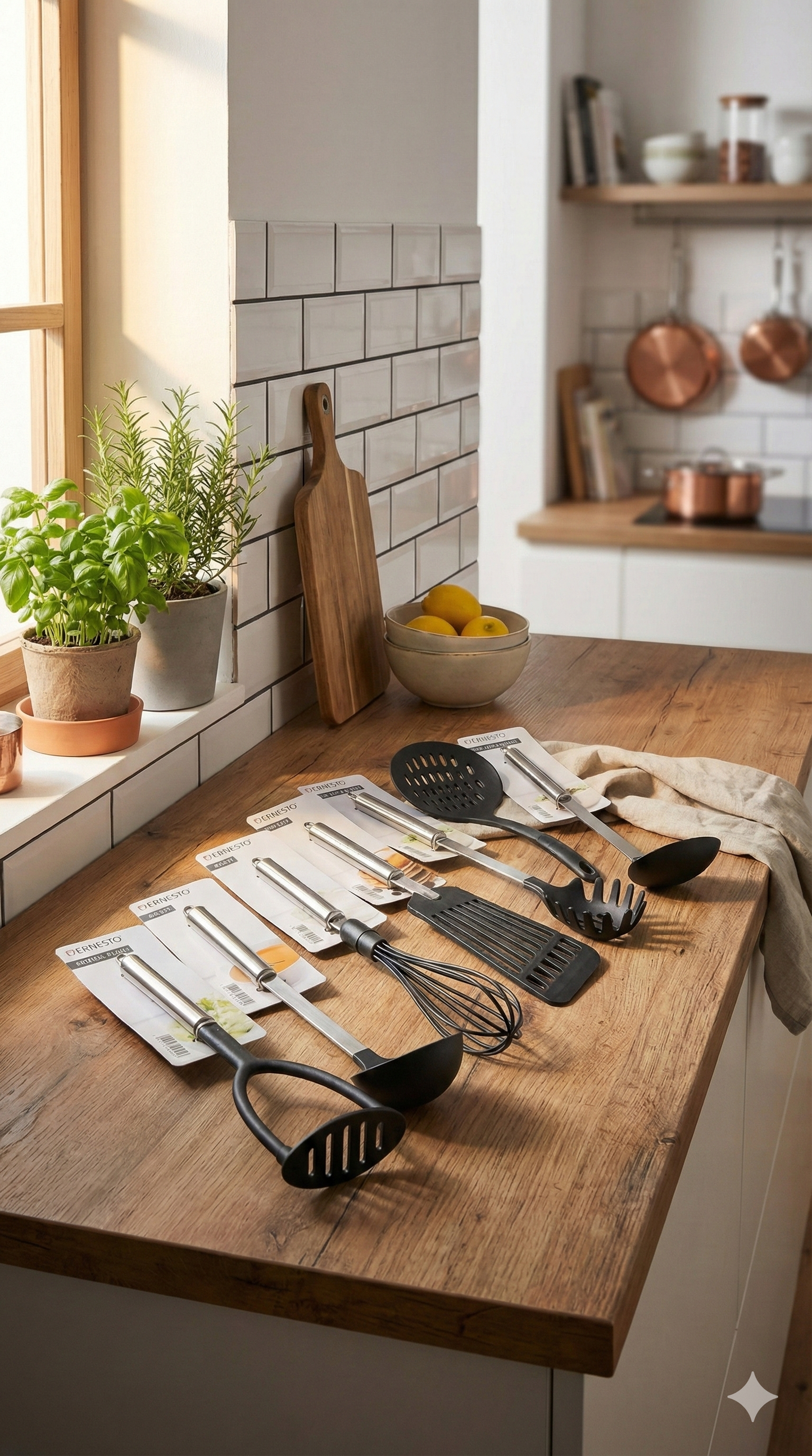 Set of Ernesto kitchen utensils made of nylon and stainless steel.